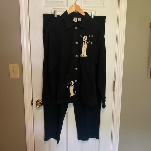 Onque Casuals Sz L Cotton Top & Pants Set. Cat design. - Picture 5 of 13